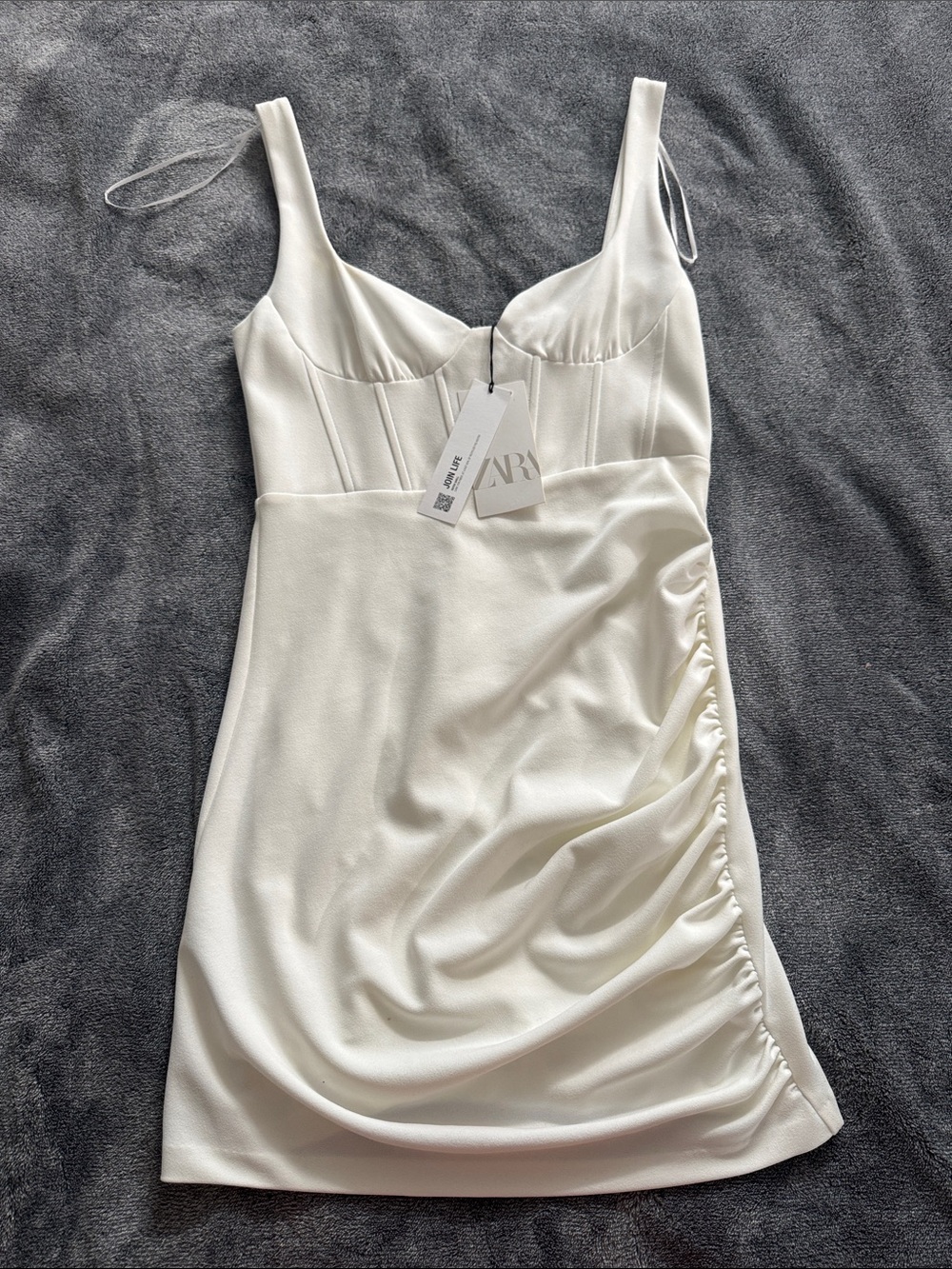 Zara Ivory Ruched Bust Mini Slip Dress